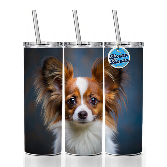 Papillion Dog Puppy Photo Skinny Tumbler 20oz with Straw Insulated Water Bottle Gift