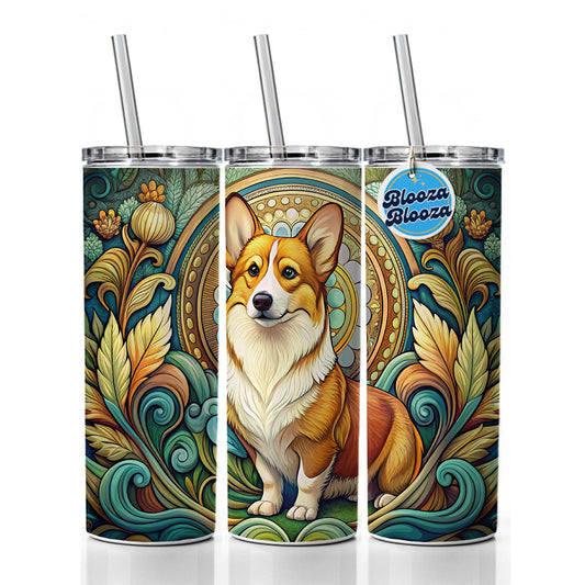Pembroke Welsh Corgi Dog Art Nouveau Skinny Tumbler 20oz with Straw Insulated Water Bottle Gift