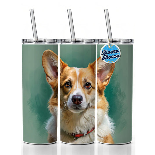 Pembroke Welsh Corgi Dog Illustration Skinny Tumbler 20oz with Straw Insulated Water Bottle Gift