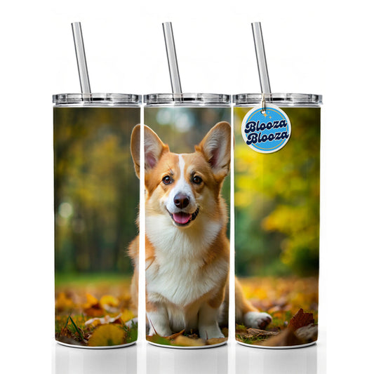 Pembroke Welsh Corgi Dog Photo Skinny Tumbler 20oz with Straw Insulated Water Bottle Gift