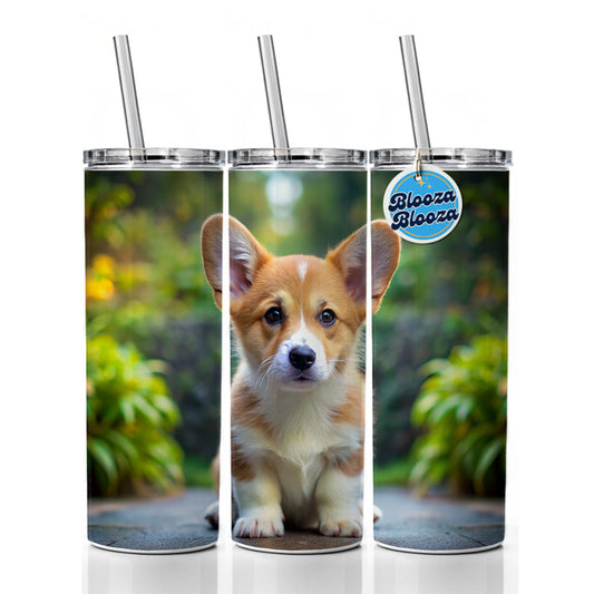 Pembroke Welsh Corgi Dog Puppy Photo Skinny Tumbler 20oz with Straw Insulated Water Bottle Gift