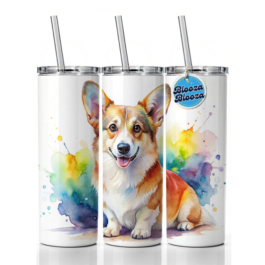 Pembroke Welsh Corgi Dog Watercolor Style Skinny Tumbler 20oz with Straw Insulated Water Bottle Gift