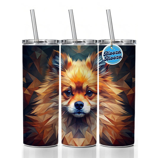 Pomeranian Dog Abstract Art Skinny Tumbler 20oz with Straw Insulated Water Bottle Gift