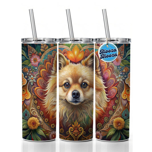 Pomeranian Dog Bohemian Art Skinny Tumbler 20oz with Straw Insulated Water Bottle Gift
