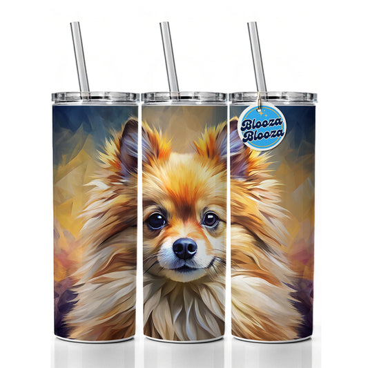 Pomeranian Dog Expressionism Art Skinny Tumbler 20oz with Straw Insulated Water Bottle Gift