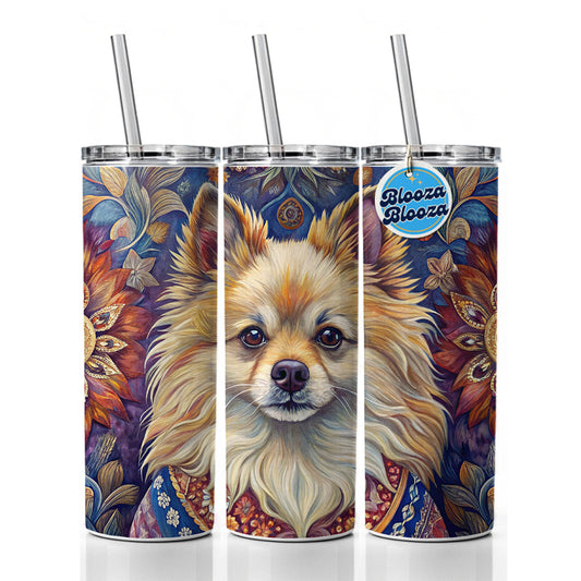Pomeranian Dog French Bohemian Art Skinny Tumbler 20oz with Straw Insulated Water Bottle Gift