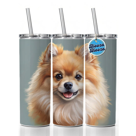 Pomeranian Dog Illustration Skinny Tumbler 20oz with Straw Insulated Water Bottle Gift