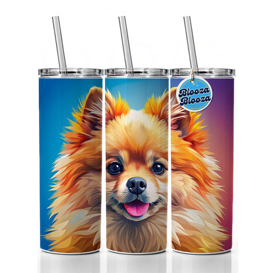 Pomeranian Dog Pop Art Skinny Tumbler 20oz with Straw Insulated Water Bottle Gift