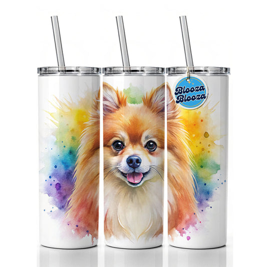 Pomeranian Dog Watercolor Style Skinny Tumbler 20oz with Straw Insulated Water Bottle Gift