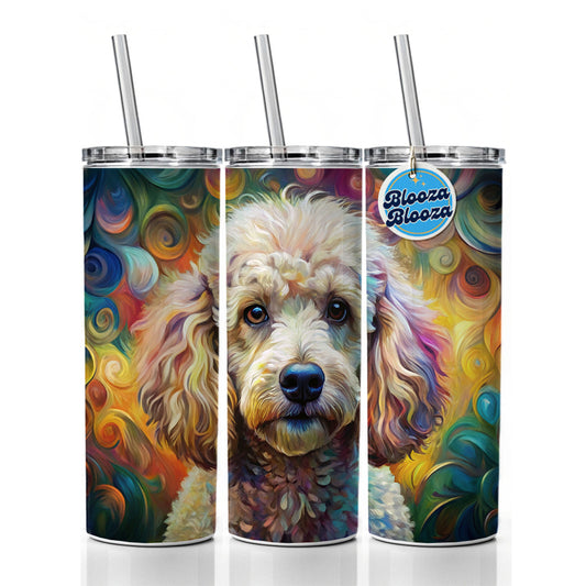 Poodle Dog Abstract Art Skinny Tumbler 20oz with Straw Insulated Water Bottle Gift