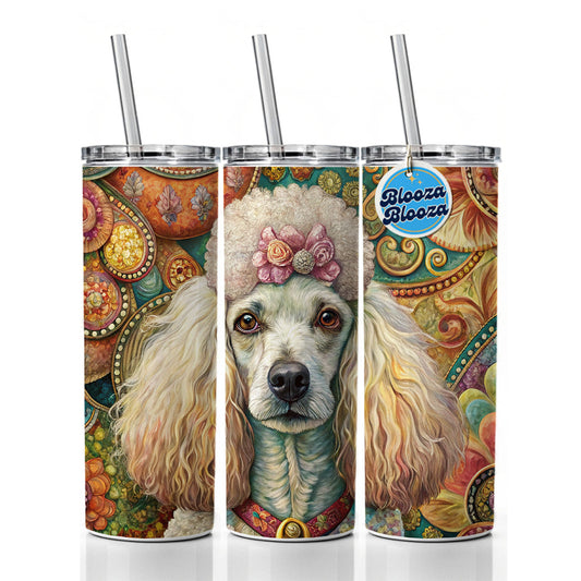 Poodle Dog French Bohemian Art Skinny Tumbler 20oz with Straw Insulated Water Bottle Gift