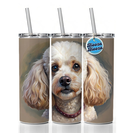 Poodle Dog Illustration Skinny Tumbler 20oz with Straw Insulated Water Bottle Gift