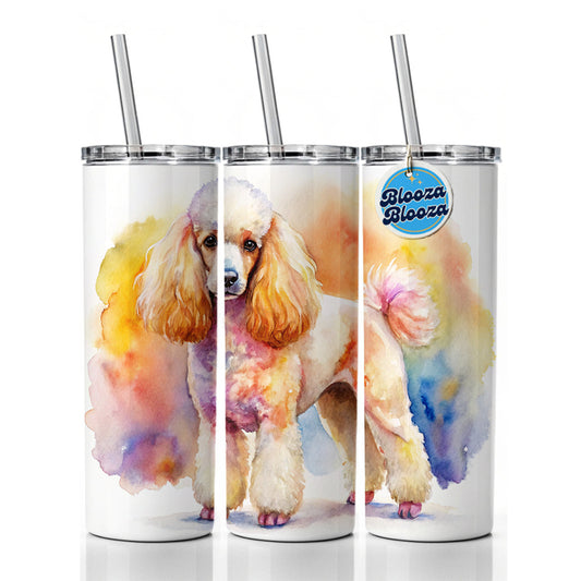 Poodle Dog Watercolor Style Skinny Tumbler 20oz with Straw Insulated Water Bottle Gift
