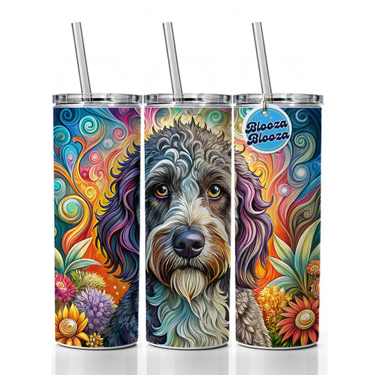 Portuguese Water Dog Bohemian Art Skinny Tumbler 20oz with Straw Insulated Water Bottle Gift