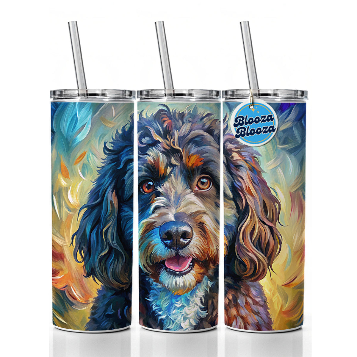 Portuguese Water Dog Expressionism Art Skinny Tumbler 20oz with Straw Insulated Water Bottle Gift