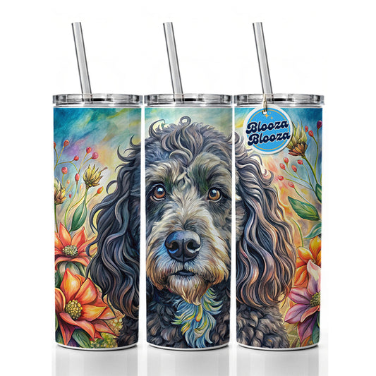 Portuguese Water Dog French Bohemian Art Skinny Tumbler 20oz with Straw Insulated Water Bottle Gift