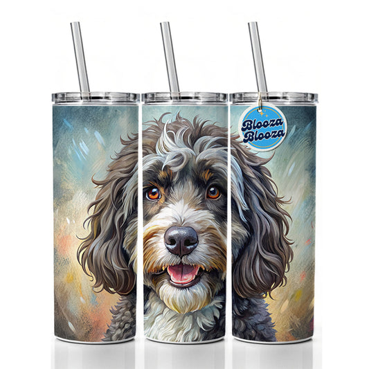 Portuguese Water Dog Illustration Skinny Tumbler 20oz with Straw Insulated Water Bottle Gift