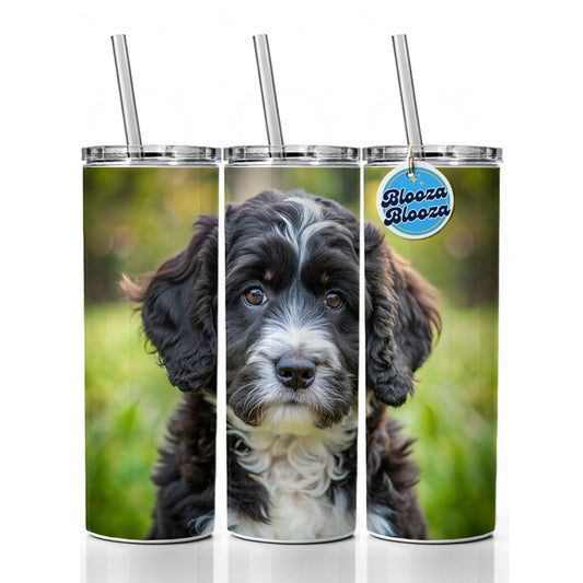 Portuguese Water Dog Puppy Photo Skinny Tumbler 20oz with Straw Insulated Water Bottle Gift