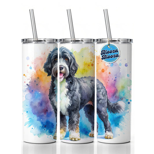 Portuguese Water Dog Watercolor Style Skinny Tumbler 20oz with Straw Insulated Water Bottle Gift