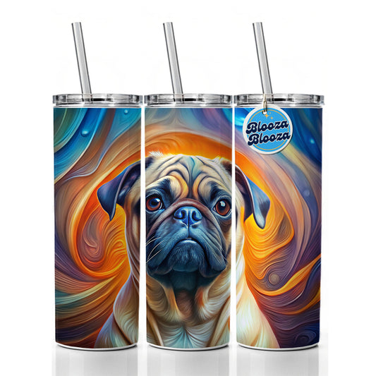 Pug Dog Abstract Art Skinny Tumbler 20oz with Straw Insulated Water Bottle Gift
