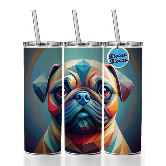 Pug Dog Abstract Stylized Art Skinny Tumbler 20oz with Straw Insulated Water Bottle Gift