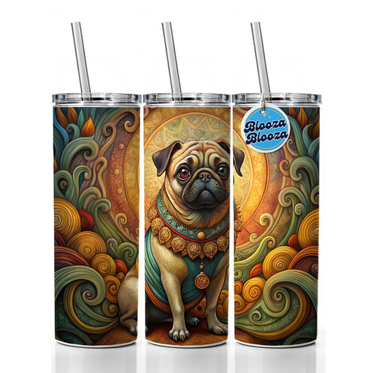 Pug Dog Art Nouveau Skinny Tumbler 20oz with Straw Insulated Water Bottle Gift