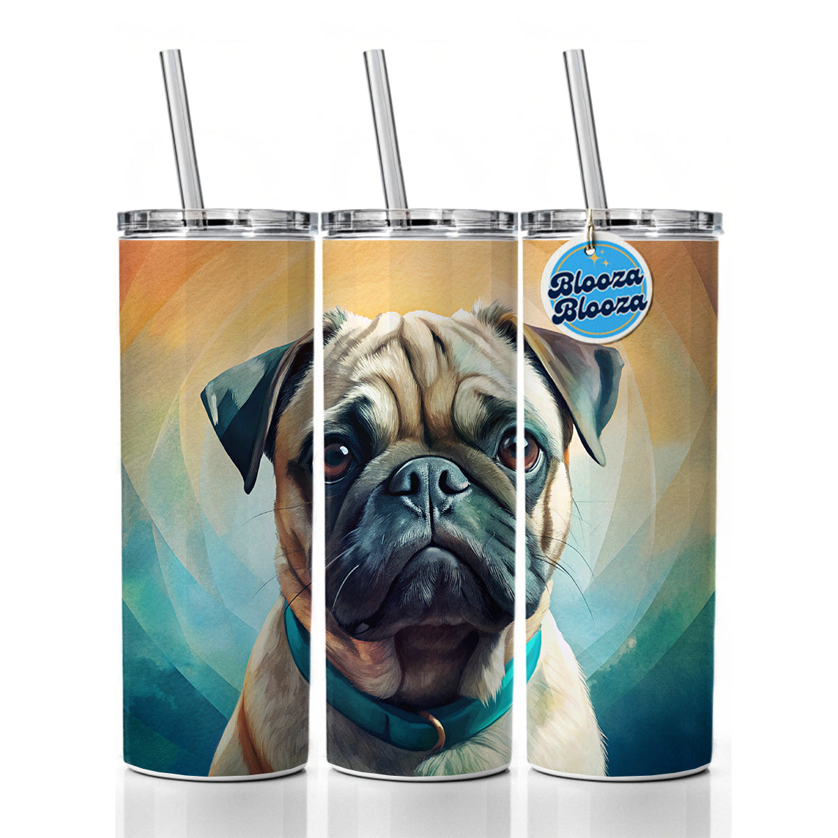 Pug Dog Contemporary Art Skinny Tumbler 20oz with Straw Insulated Water Bottle Gift