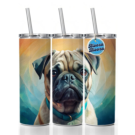 Pug Dog Contemporary Art Skinny Tumbler 20oz with Straw Insulated Water Bottle Gift