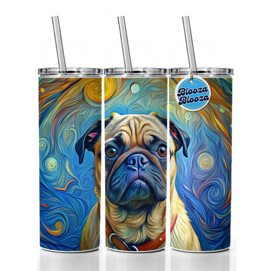 Pug Dog Expressionism Art Skinny Tumbler 20oz with Straw Insulated Water Bottle Gift