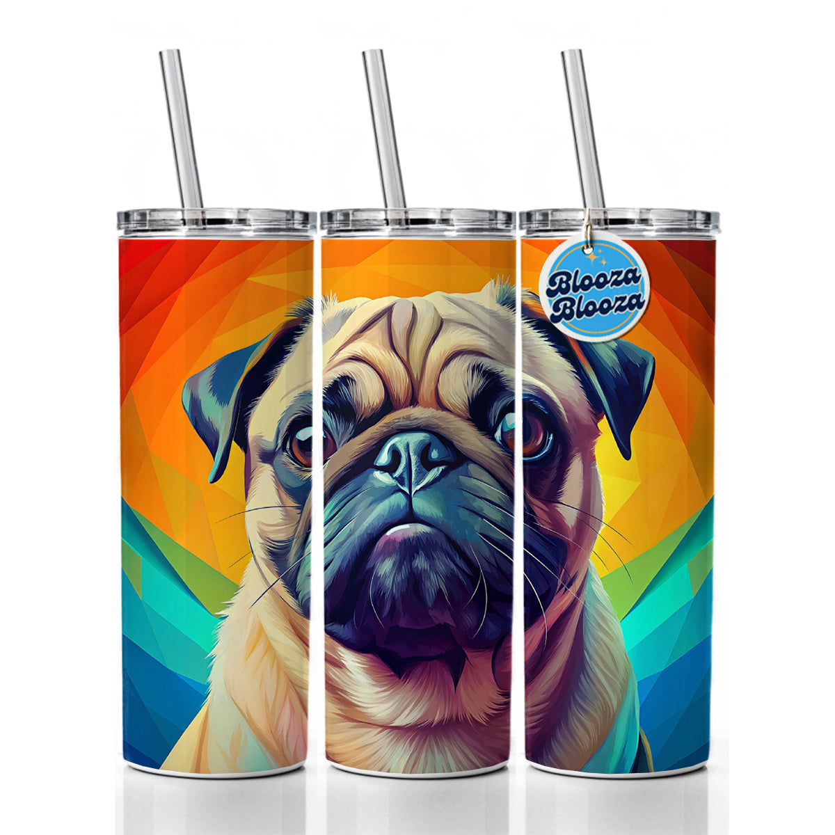 Pug Dog Pop Art Skinny Tumbler 20oz with Straw Insulated Water Bottle Gift