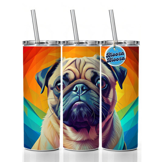 Pug Dog Pop Art Skinny Tumbler 20oz with Straw Insulated Water Bottle Gift