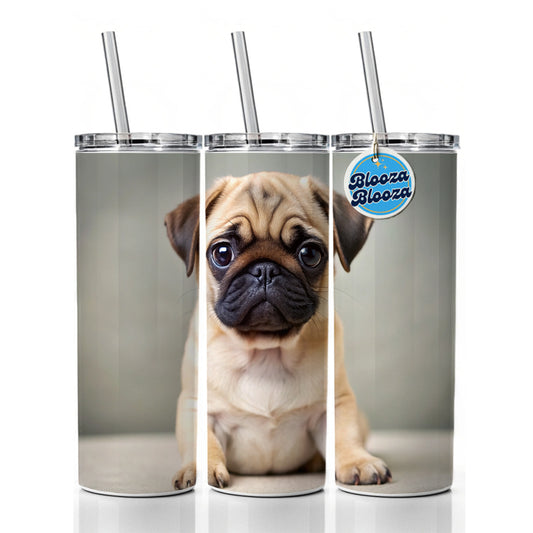 Pug Dog Puppy Photo Skinny Tumbler 20oz with Straw Insulated Water Bottle Gift
