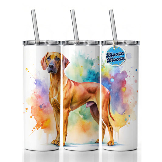 Rhodesian Ridgeback Dog Watercolor Style Skinny Tumbler 20oz with Straw Insulated Water Bottle Gift