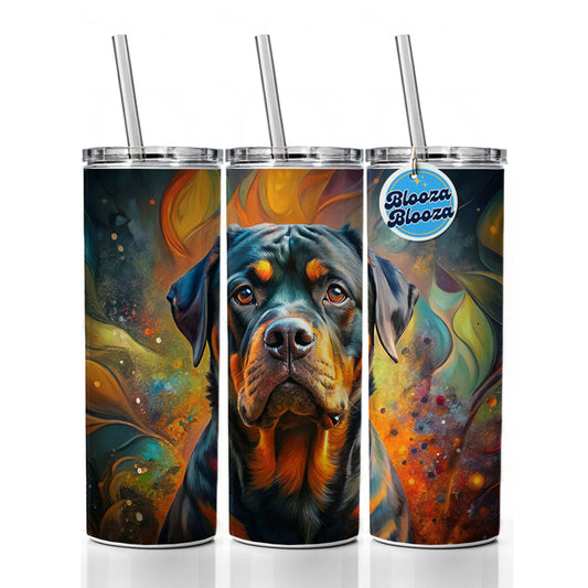 Rottweiler Dog Abstract Art Skinny Tumbler 20oz with Straw Insulated Water Bottle Gift