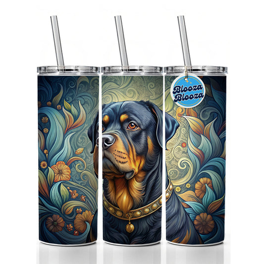 Rottweiler Dog Art Nouveau Skinny Tumbler 20oz with Straw Insulated Water Bottle Gift