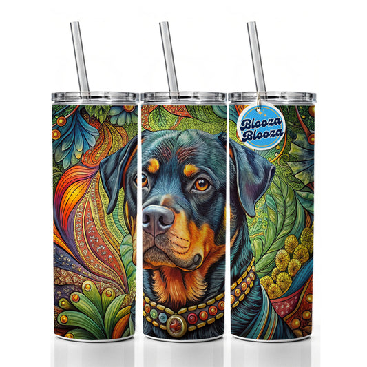Rottweiler Dog Bohemian Art Skinny Tumbler 20oz with Straw Insulated Water Bottle Gift