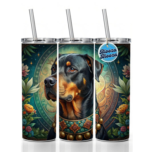 Rottweiler Dog French Bohemian Art Skinny Tumbler 20oz with Straw Insulated Water Bottle Gift