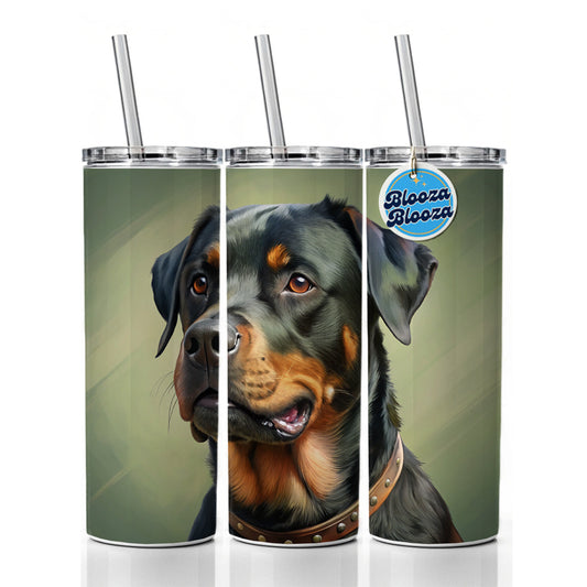 Rottweiler Dog Illustration Skinny Tumbler 20oz with Straw Insulated Water Bottle Gift