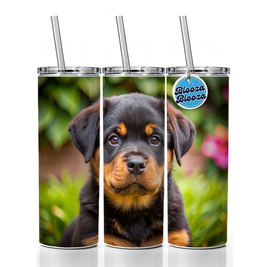 Rottweiler Dog Puppy Photo Skinny Tumbler 20oz with Straw Insulated Water Bottle Gift