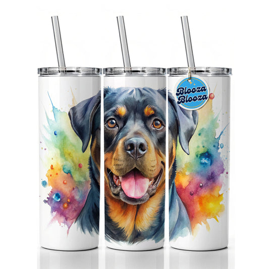 Rottweiler Dog Watercolor Style Skinny Tumbler 20oz with Straw Insulated Water Bottle Gift