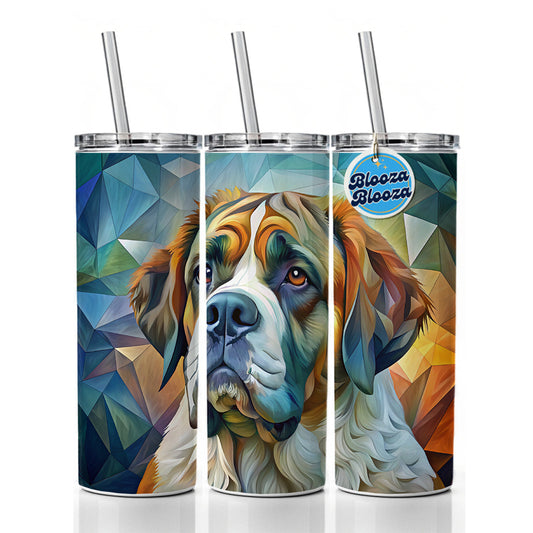 Saint Bernard Dog Abstract Art Skinny Tumbler 20oz with Straw Insulated Water Bottle Gift