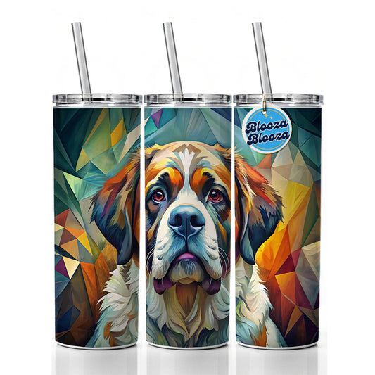 Saint Bernard Dog Abstract Stylized Art Skinny Tumbler 20oz with Straw Insulated Water Bottle Gift