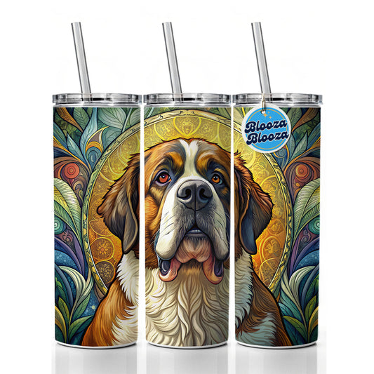 Saint Bernard Dog Art Nouveau Skinny Tumbler 20oz with Straw Insulated Water Bottle Gift
