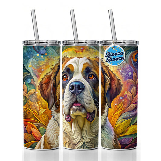 Saint Bernard Dog Bohemian Art Skinny Tumbler 20oz with Straw Insulated Water Bottle Gift