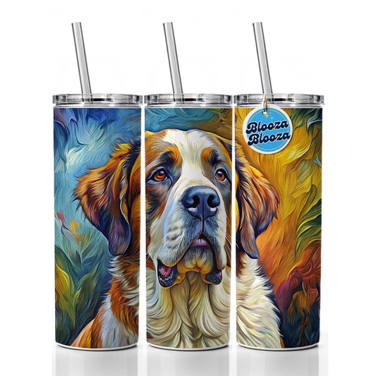 Saint Bernard Dog Expressionism Art Skinny Tumbler 20oz with Straw Insulated Water Bottle Gift