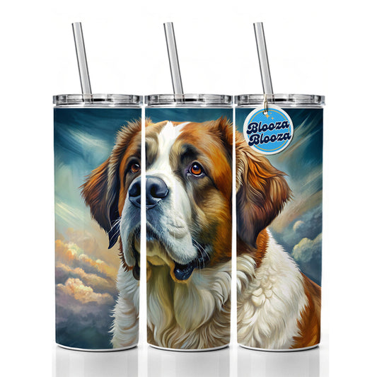 Saint Bernard Dog Illustration Skinny Tumbler 20oz with Straw Insulated Water Bottle Gift
