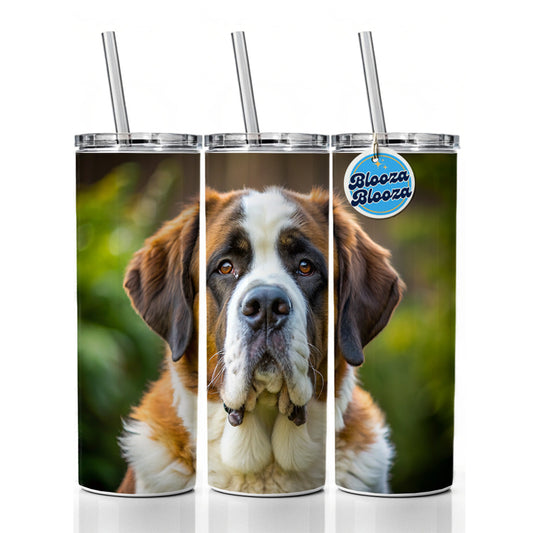 Saint Bernard Dog Photo Skinny Tumbler 20oz with Straw Insulated Water Bottle Gift