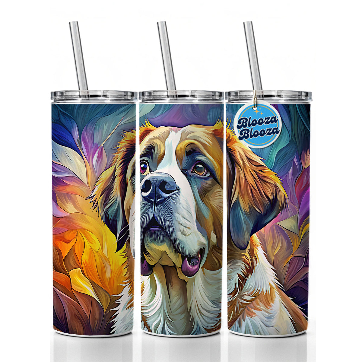 Saint Bernard Dog Pop Art Skinny Tumbler 20oz with Straw Insulated Water Bottle Gift