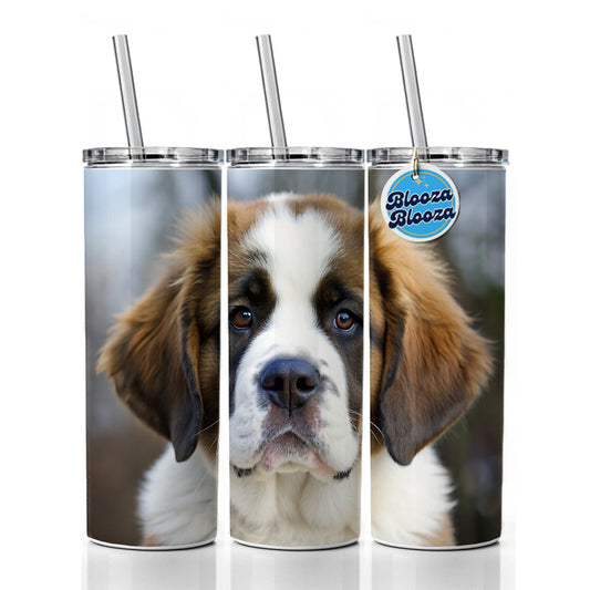 Saint Bernard Dog Puppy Photo Skinny Tumbler 20oz with Straw Insulated Water Bottle Gift
