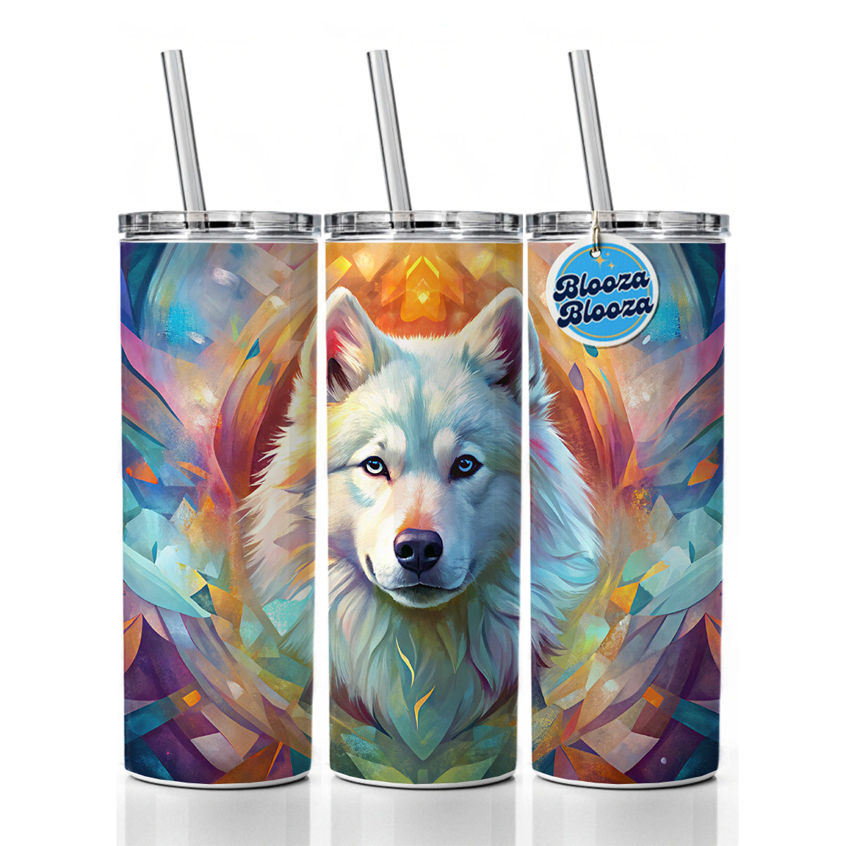 Samoyed Dog Abstract Art Skinny Tumbler 20oz with Straw Insulated Water Bottle Gift